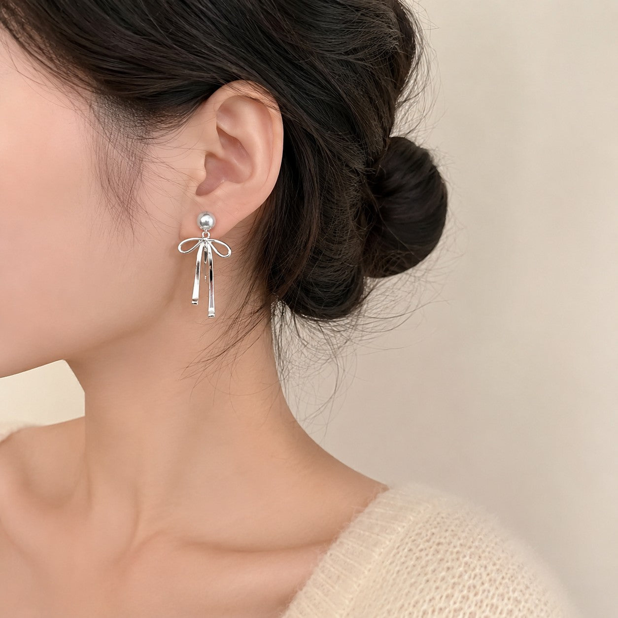 パールリボン ピアス